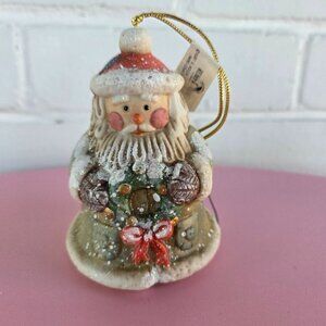 VTG Ceramic Santa Claus and Wreath Bell Ornament- Christmas Santa Bell Ornament